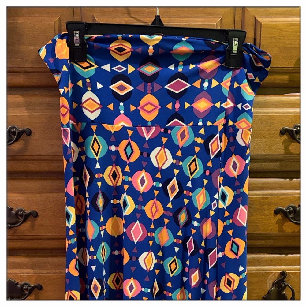 LuLaRoe Blue Dress with Colorful Geometric Patterns